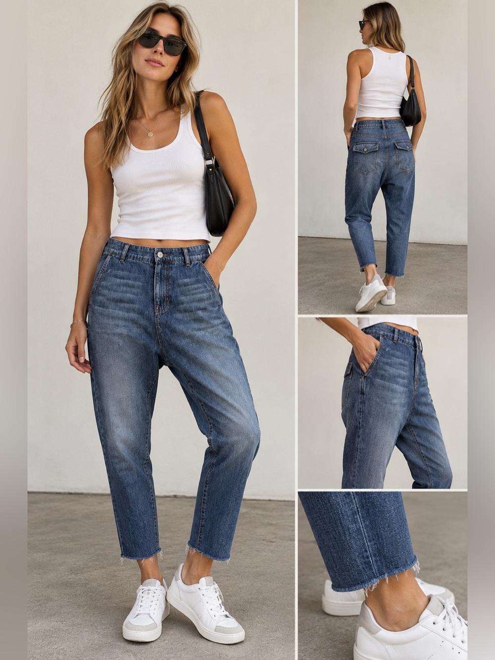 Nili Lotan Paris Drop Crotch Taper Leg Jeans Size 26 Raw Hem